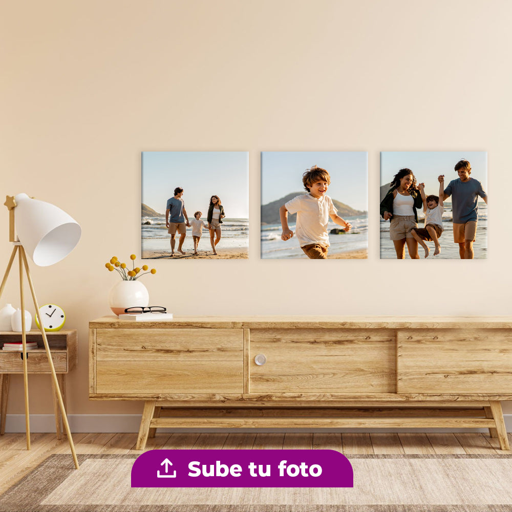 Set de 3 Cuadros Cuadrados Personalizados en Canvas y Acrílico