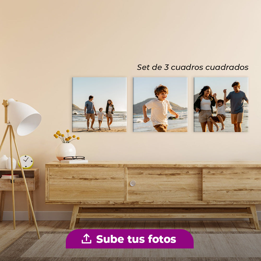 Set de 3 Cuadros Cuadrados Personalizados en Canvas y Acrílico
