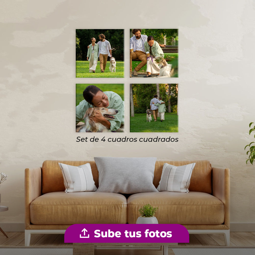 Set de 4 Cuadros Cuadrados Personalizados en Canvas y Acrílico