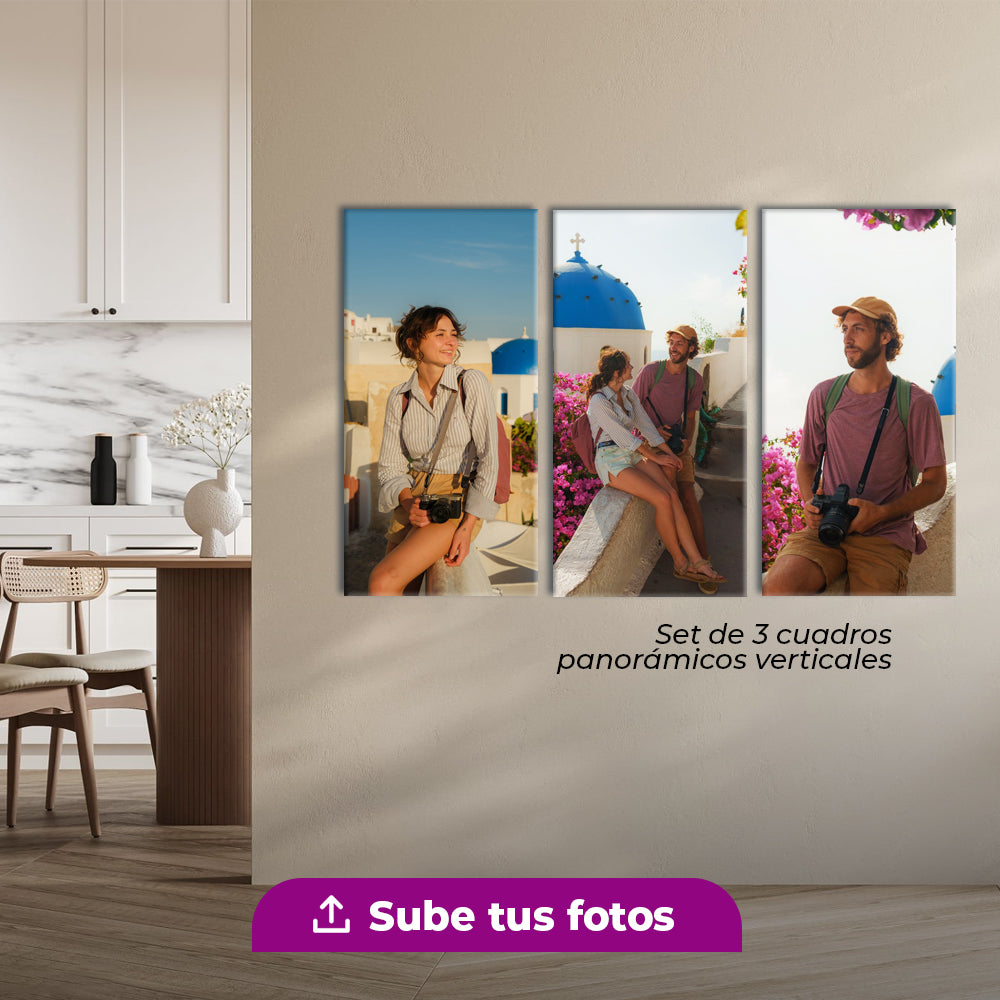 Set de 3 Cuadros Panorámicos Vertical Personalizados en Canvas y Acrílico