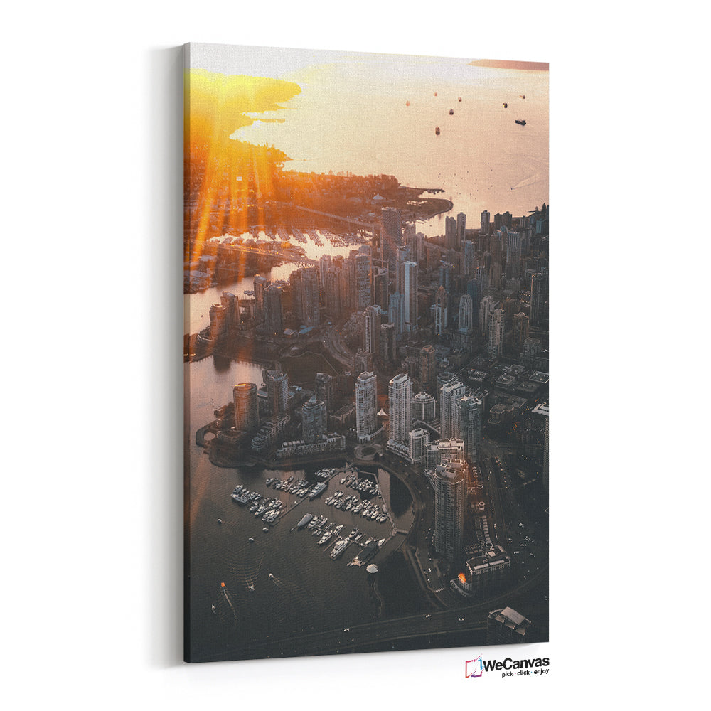 Vista de ave en el atardecer